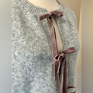 NWOT Cynthia Rowley Short-Sleeved Cardigan w. Velvet Tie Accents